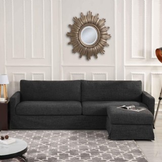 Gri Dokuma Keten Slipcover Köşe Koltuk Kanepe Modern Çağdaş L Şekilli